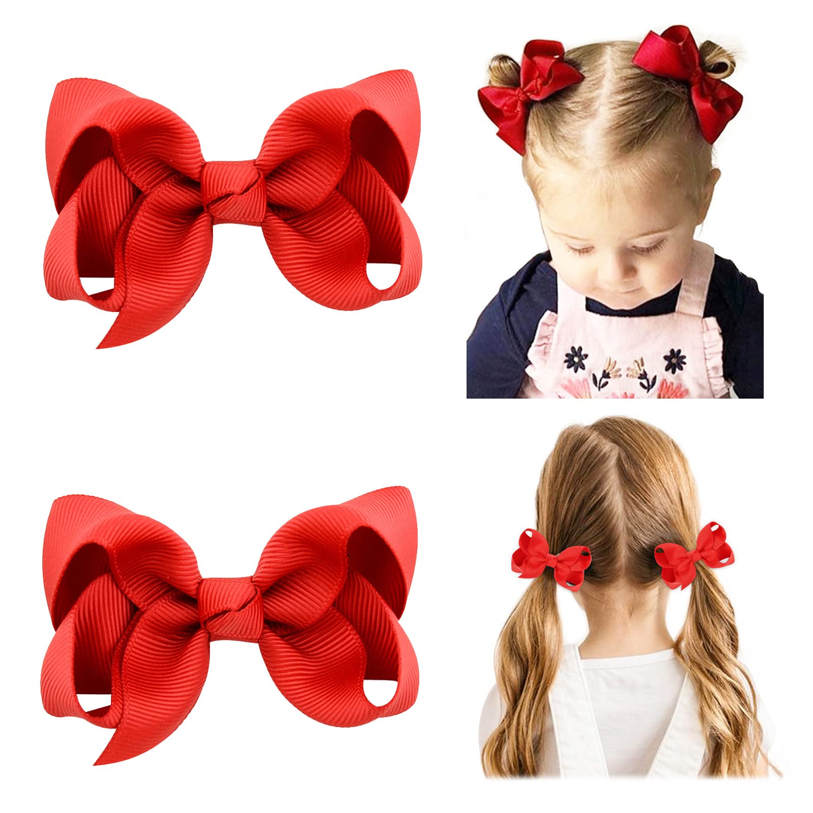 YHXX YLEN red 3-inch hair bow closeup with durable grosgrain ribbon.