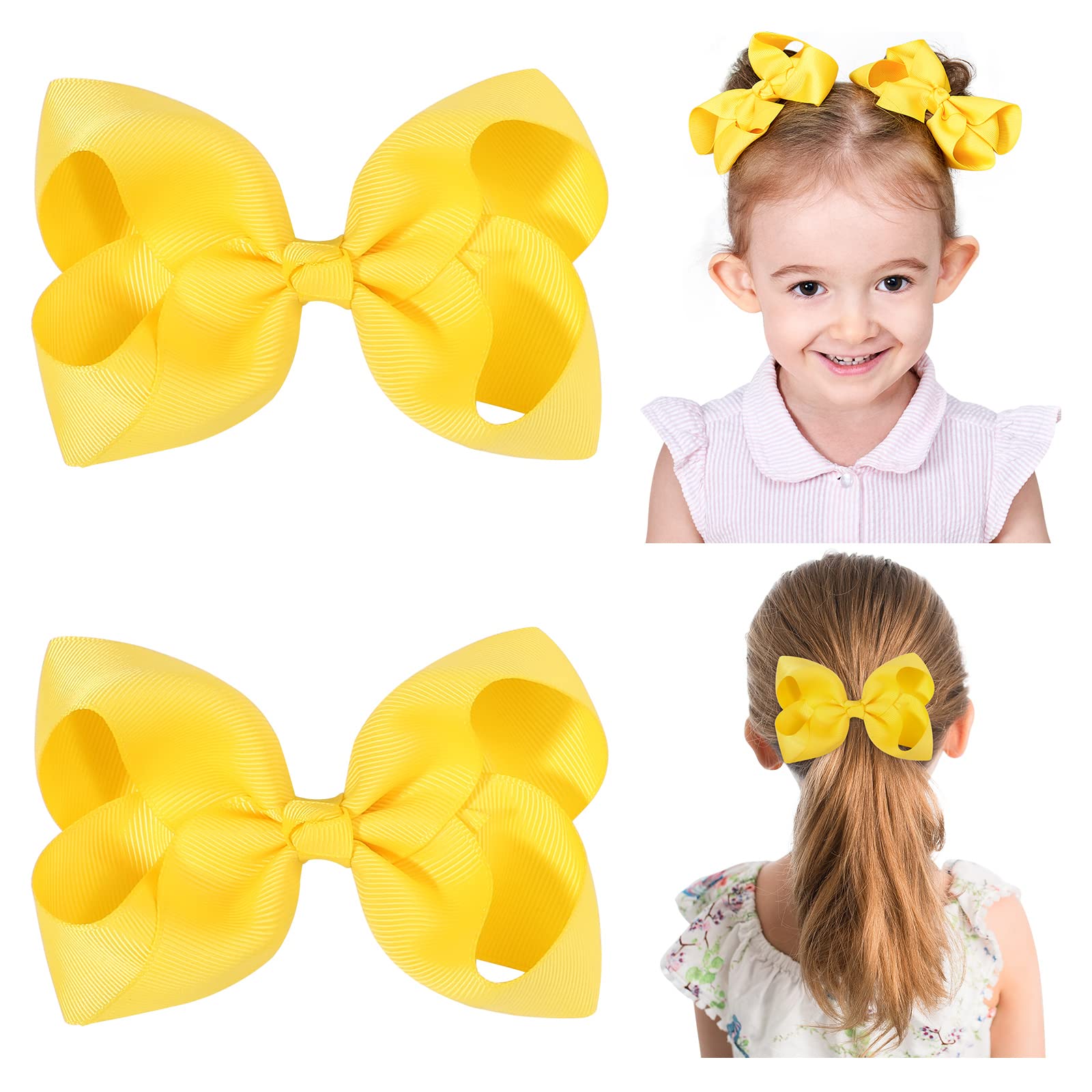 YHXX YLEN yellow hair bows on clips side view for everyday wear.