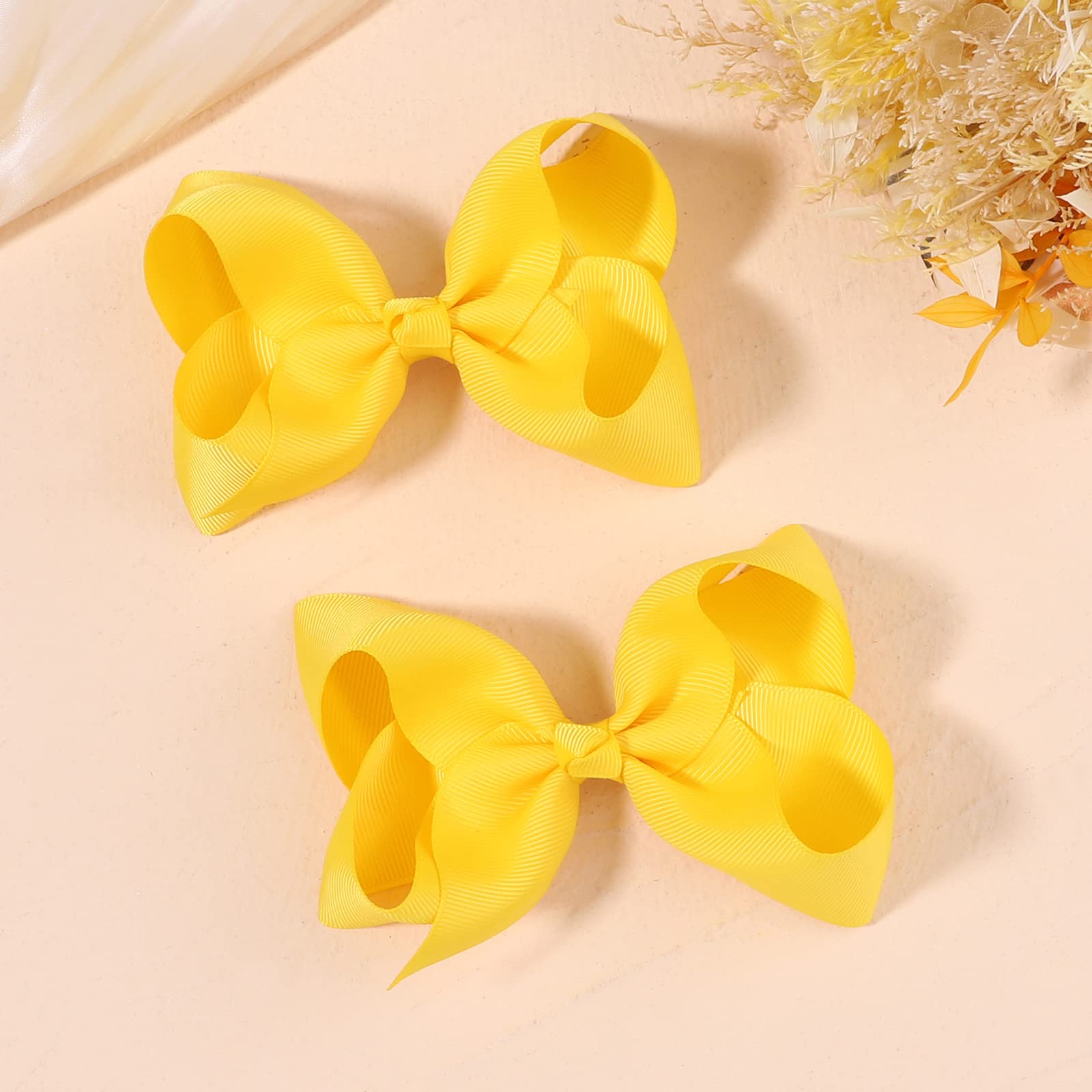 YHXX YLEN yellow hair bows for girls, clip-4.5-inch length.