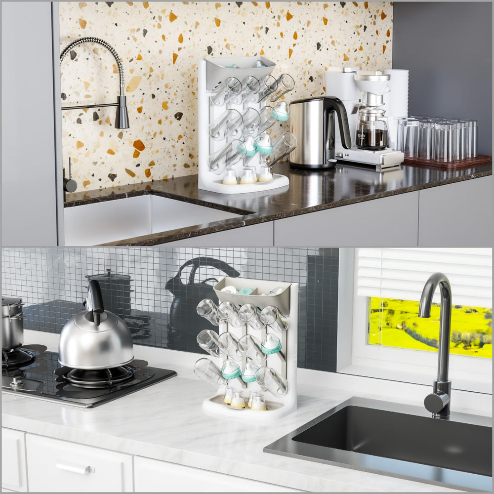 Yieach BPA-free bottle drying rack uses suction-mount to secure bottles safely.