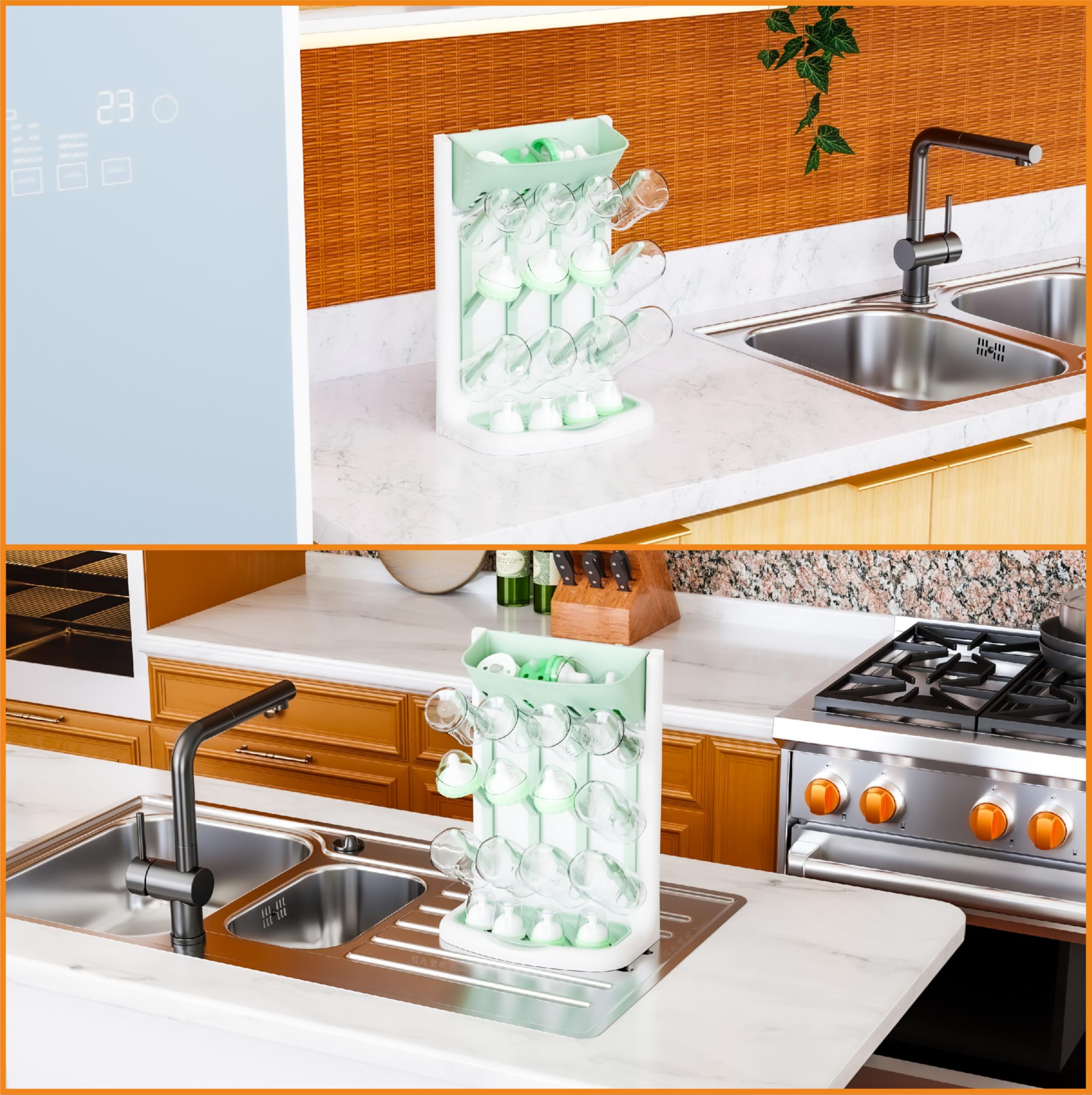 Modern Yieach bottle-drying rack complements kitchen decor while remaining practical