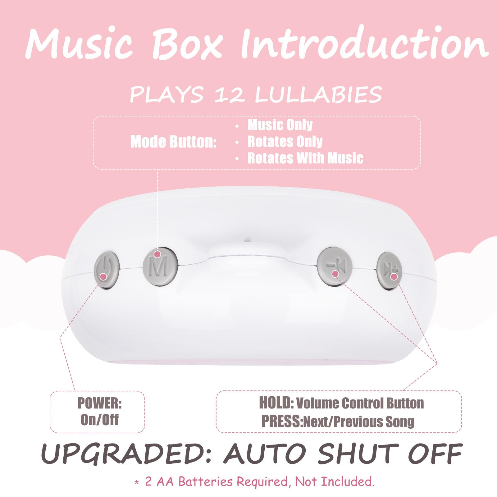 YIERCHOO crib mobile offers 12 lullabies to soothe baby before sleep.