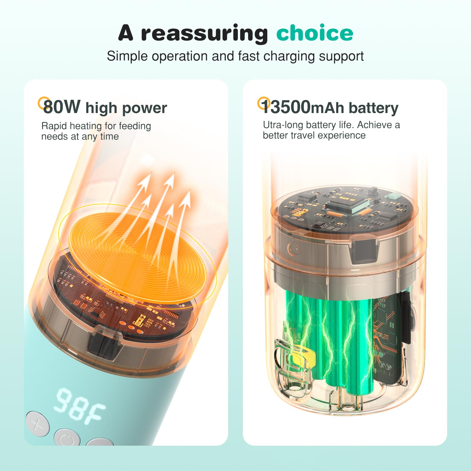 YIGU bottle warmer with 13500mAh battery used on the go for long trips.