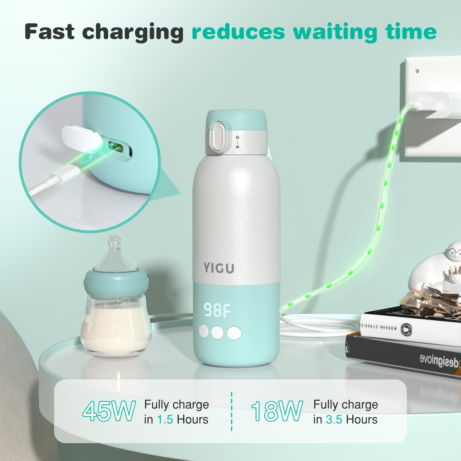 YIGU leak-proof design on the bottle warmer ensures mess-free feeds.