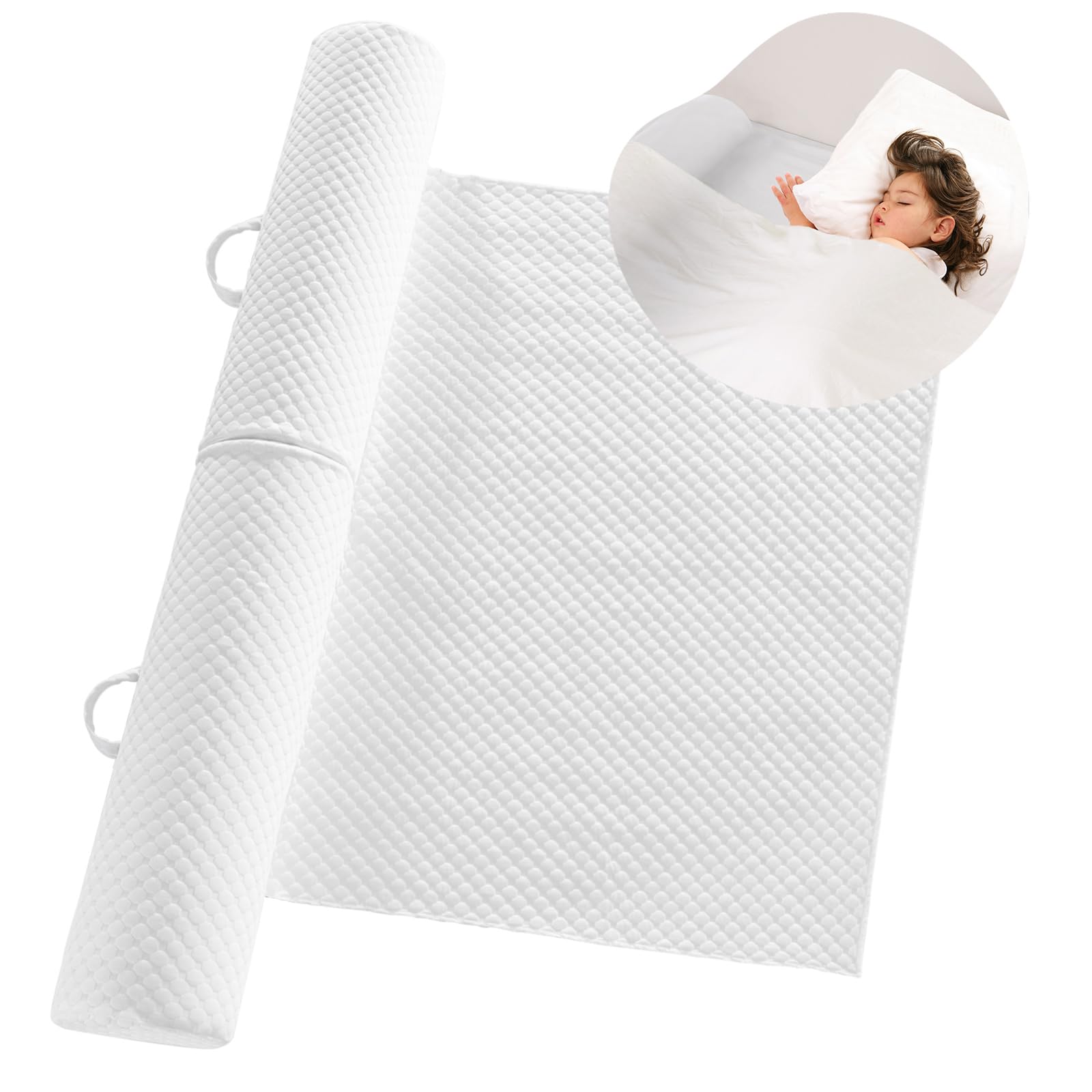 YIHATA bed rail folded open shows a travel ready compact design for secure sleep away from edges.