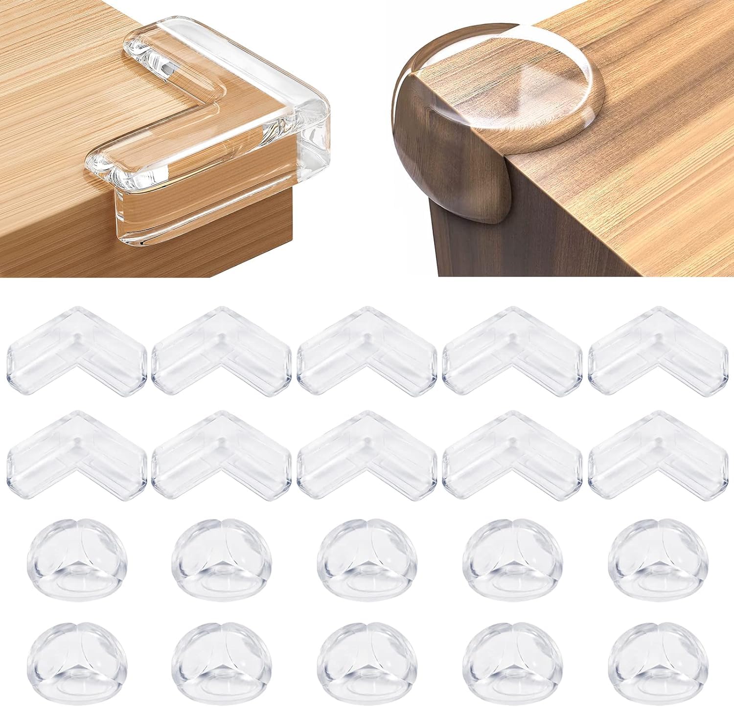 YIIFELL ball-shaped clear corner protector on table edge, protective and unobtrusive.