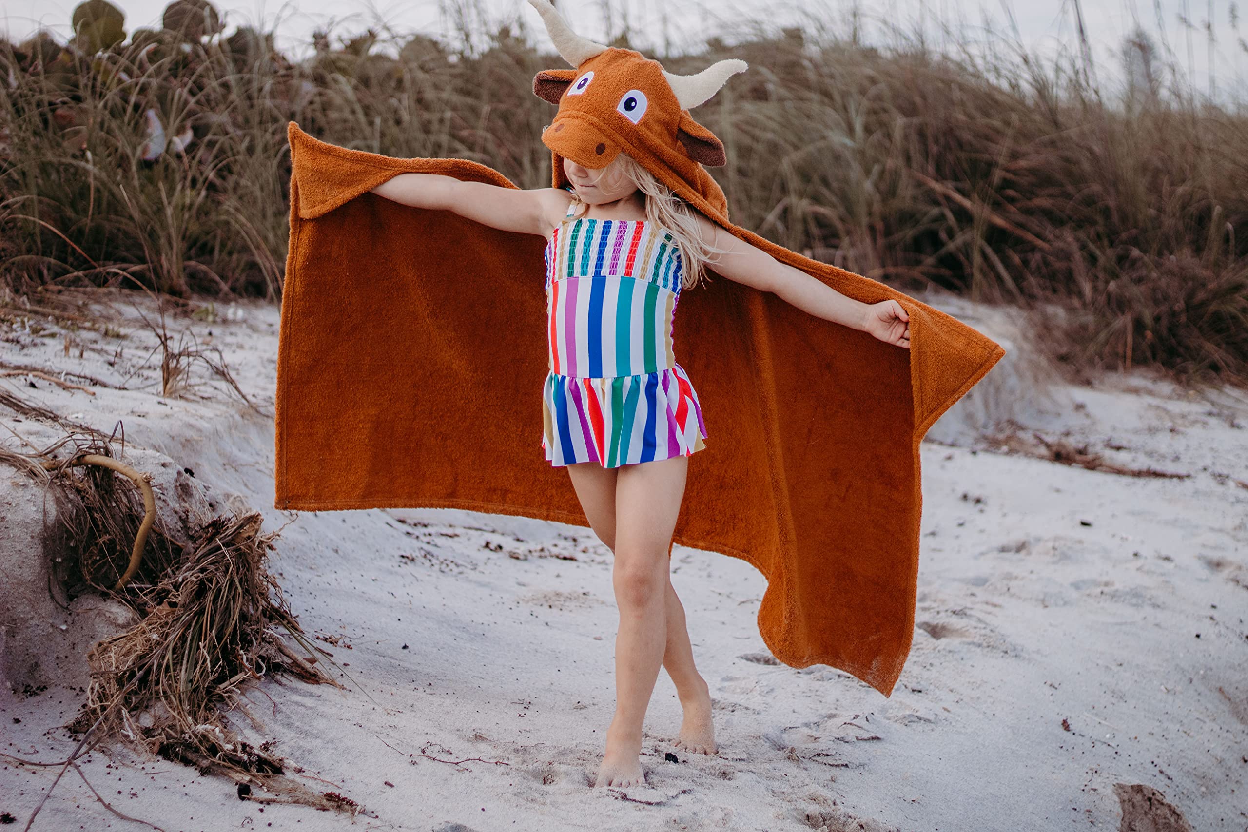 Yikes Twins hooded towel is lightweight and travel-friendly for trips.