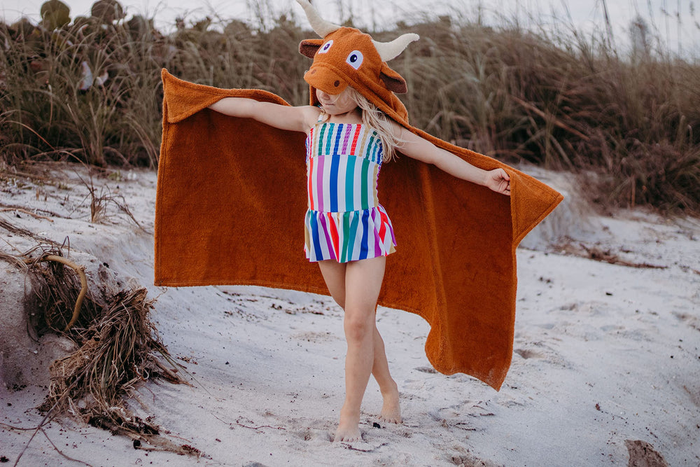 Yikes Twins hooded towel is lightweight and travel-friendly for trips.