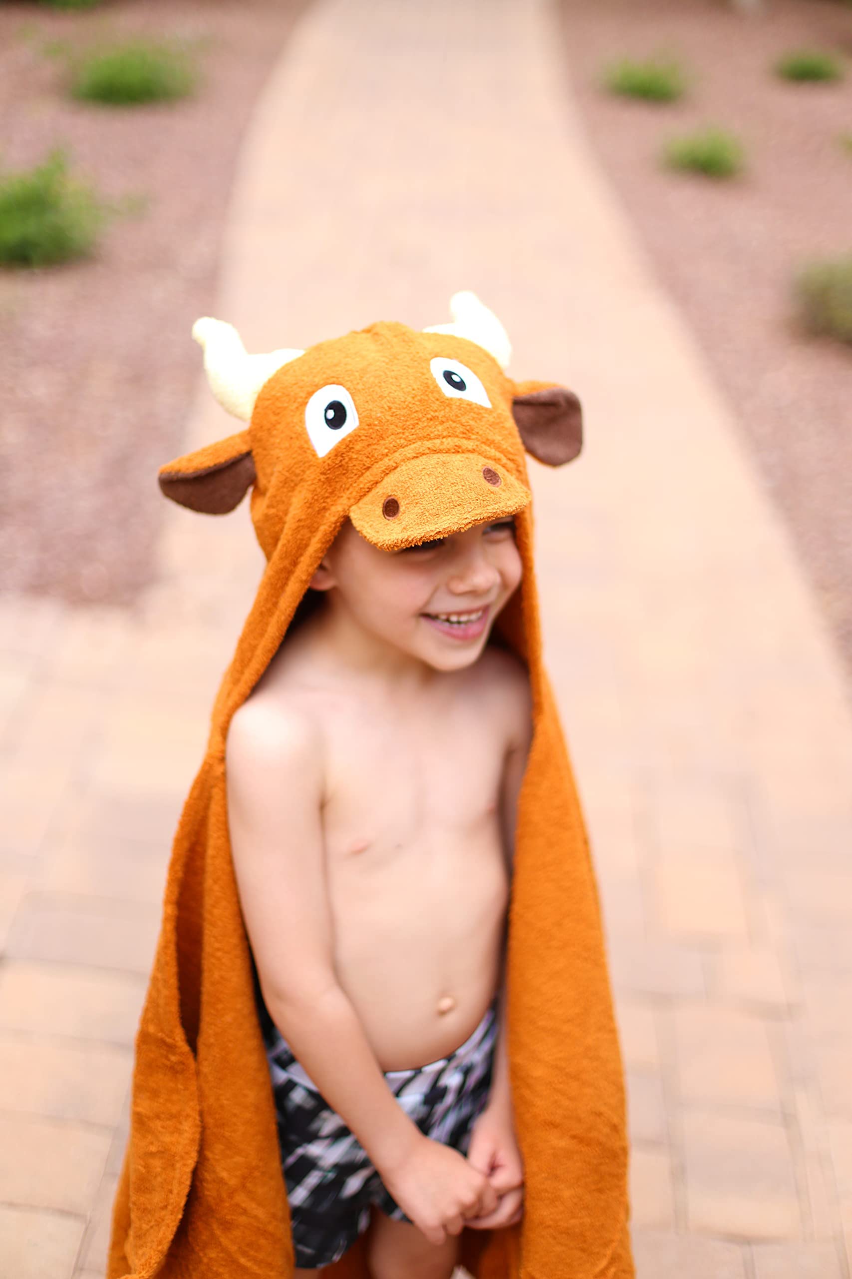 Yikes Twins hooded towel tail and back details add cute charm.