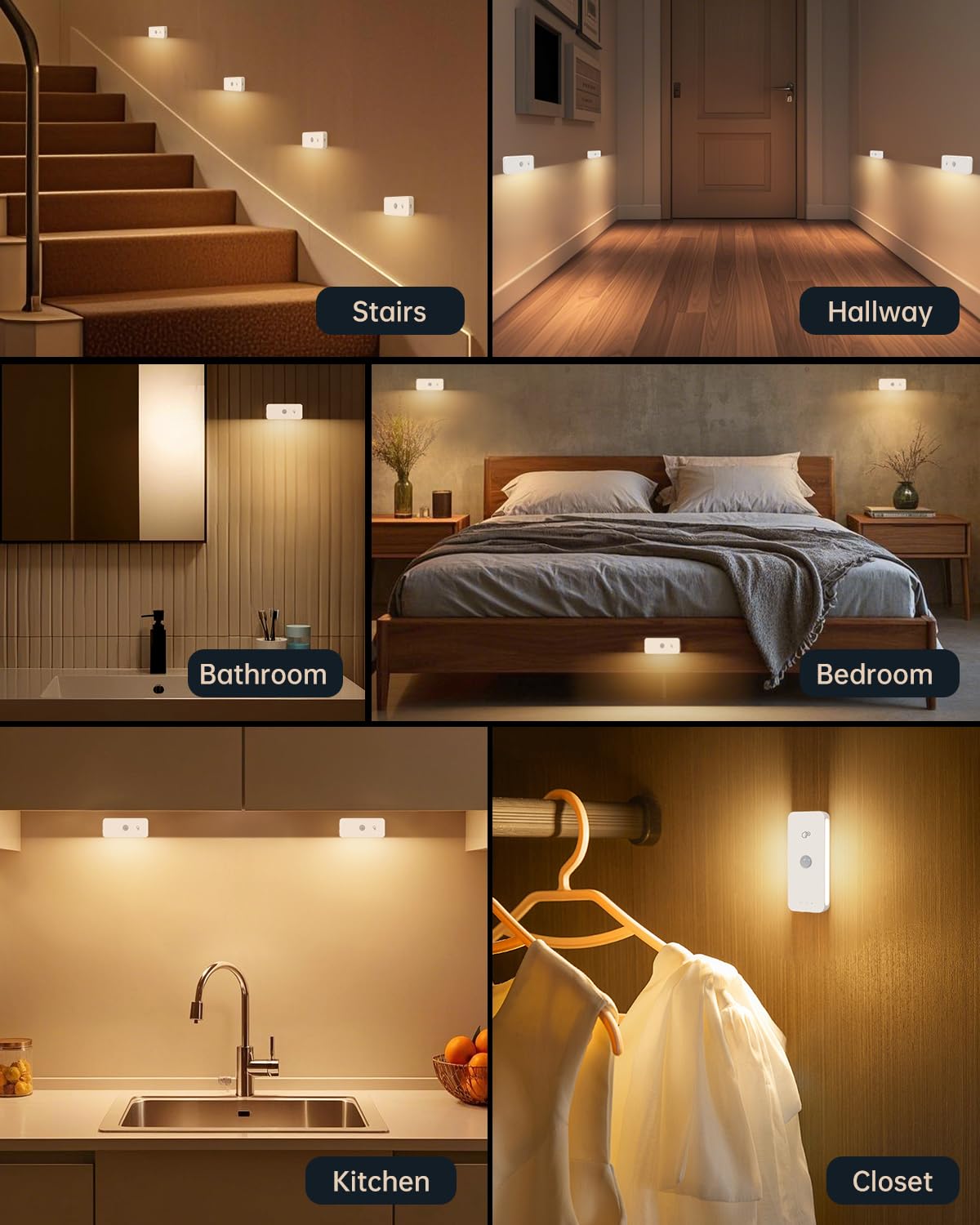 Yiliaw night light with adhesive tape installation for quick placement.