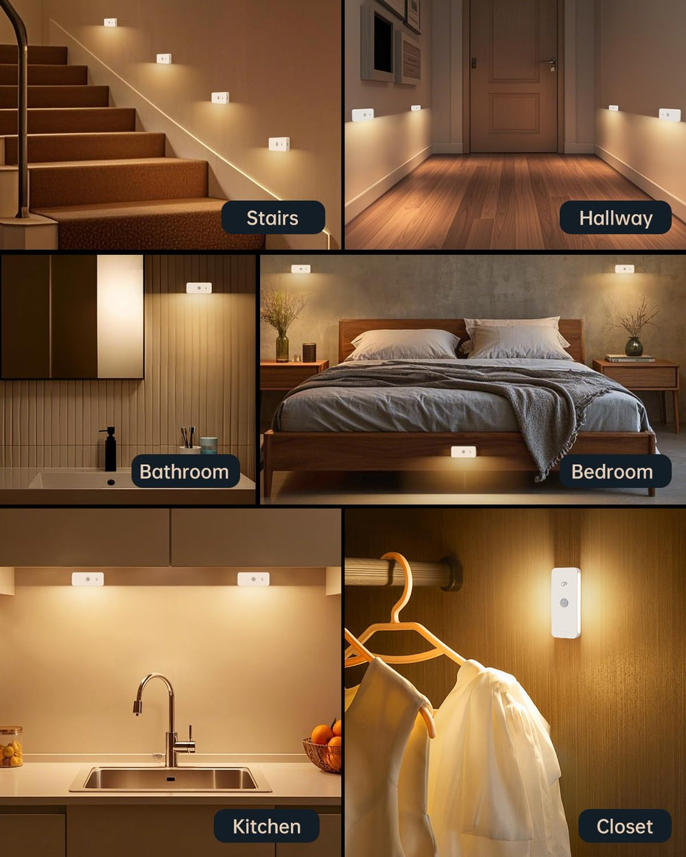 Yiliaw night light with adhesive tape installation for quick placement.