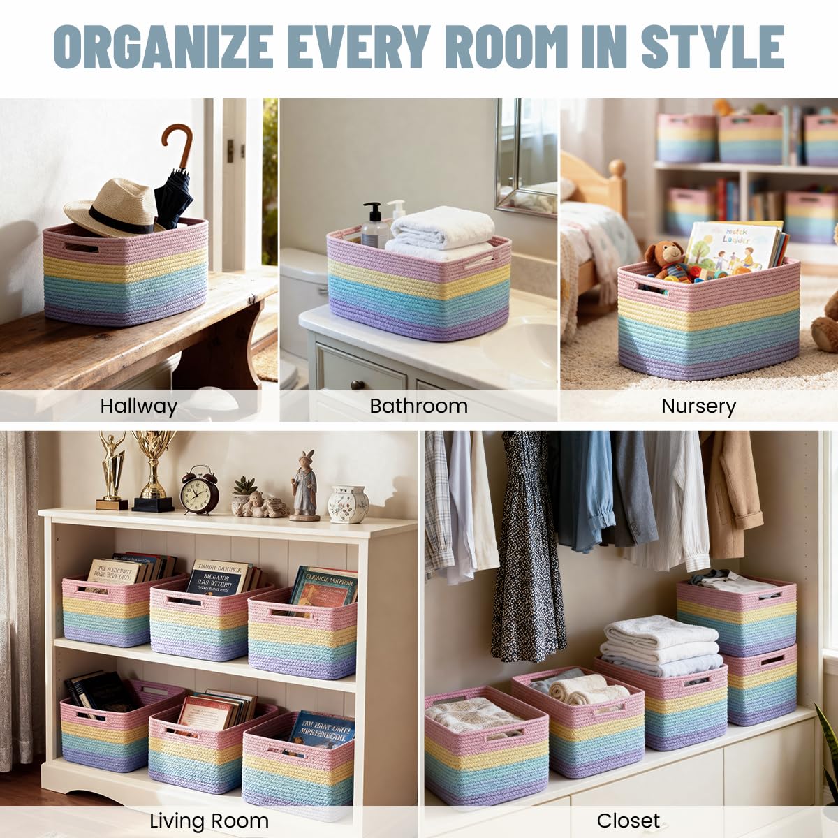 Yilobi color rainbow storage bin stacked for tidy bathroom or laundry