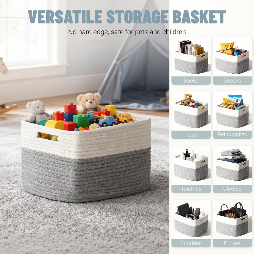 Yilobi cotton rope basket stores nursery towels.