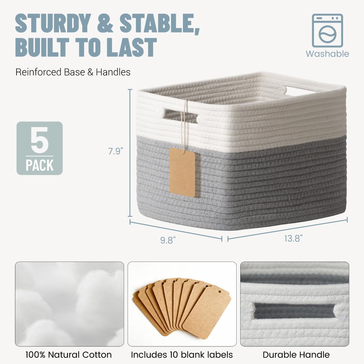 Yilobi decor baskets brighten pantry or bathroom organization.