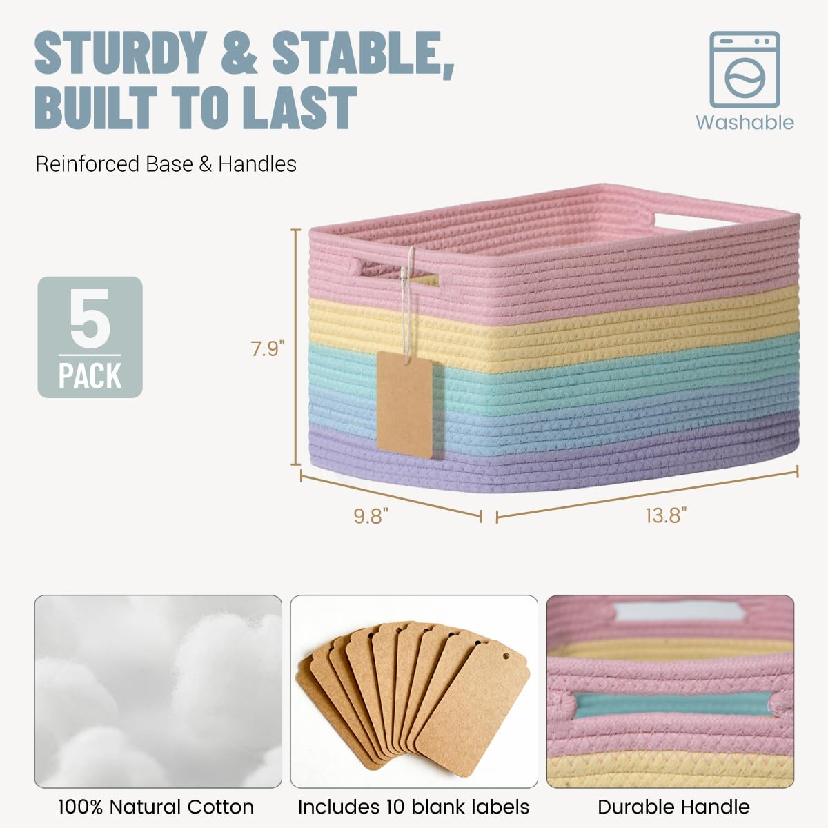 Yilobi rainbow basket in nursery storing books and plush toys