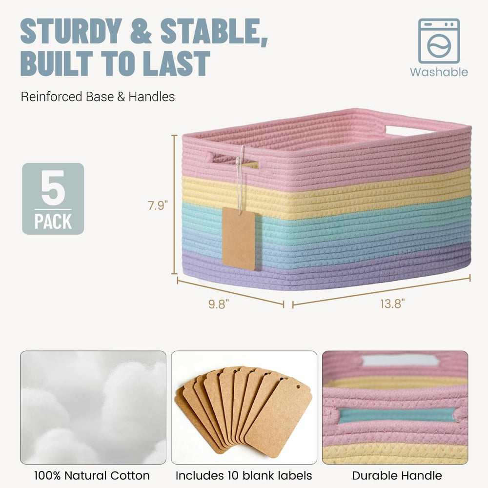 Yilobi rainbow basket in nursery storing books and plush toys