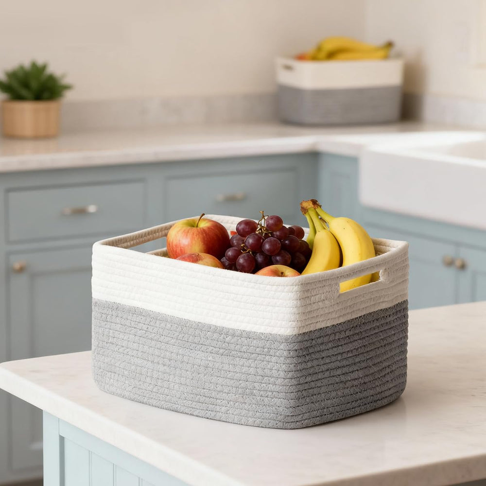 Yilobi stackable organizer baskets maximize cabinet and countertop space.
