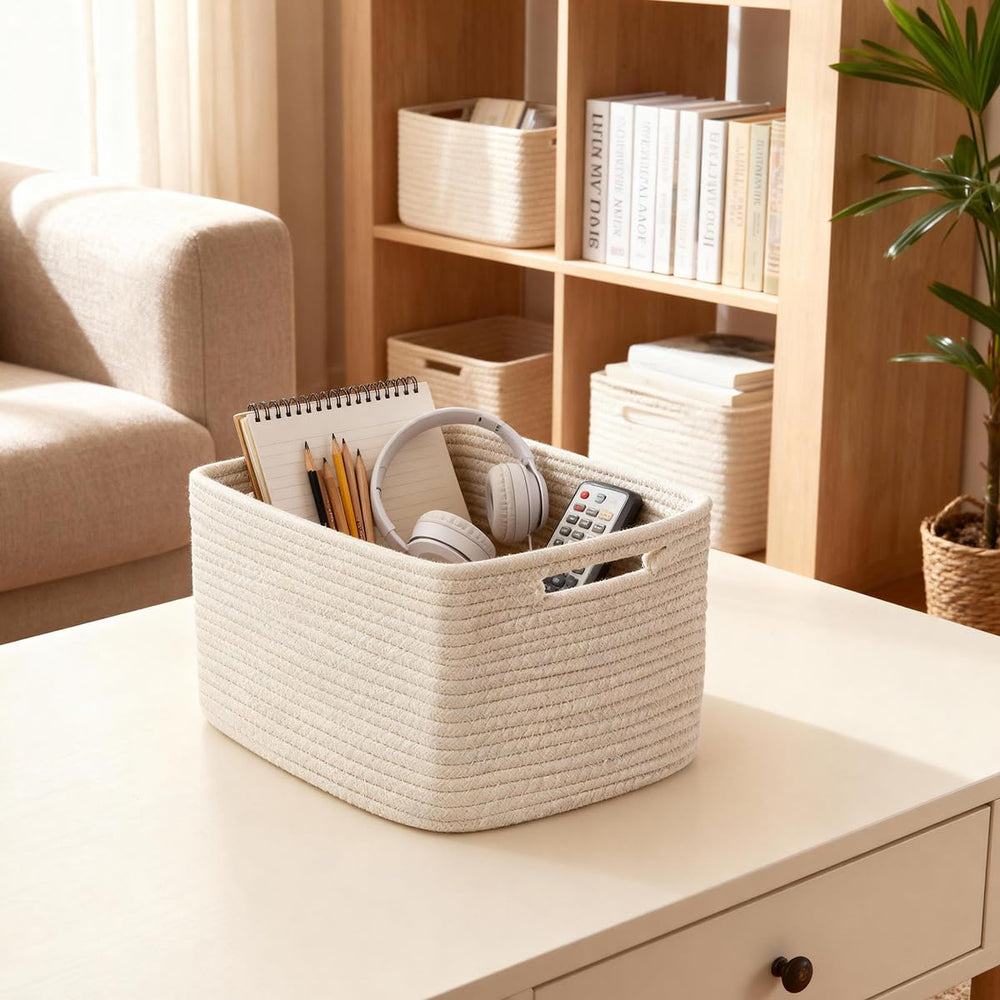 Yilobi white cotton rope baskets with soft texture enhance closet organization