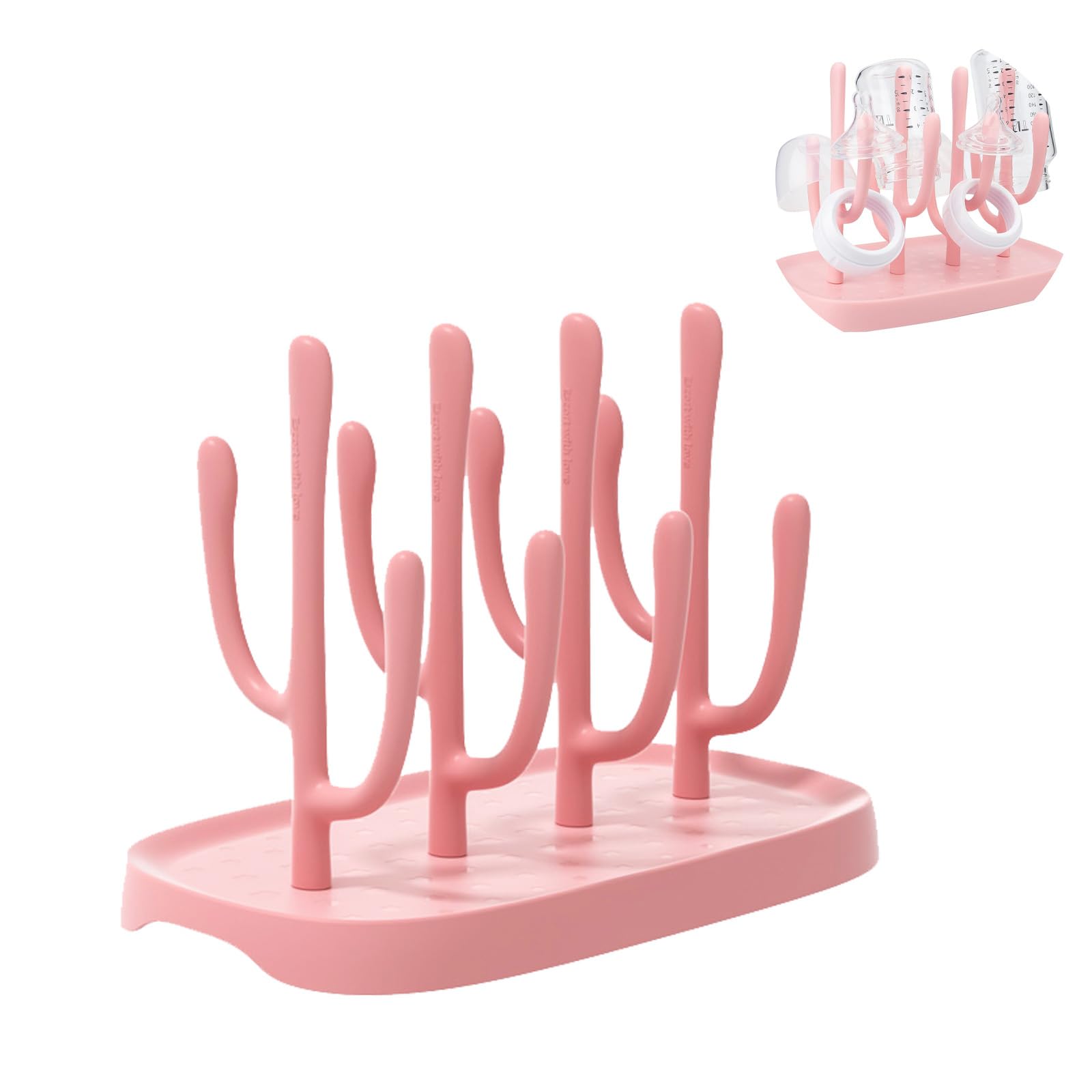 YilulvDeng pink baby bottle drying rack front view showing compact countertop storage