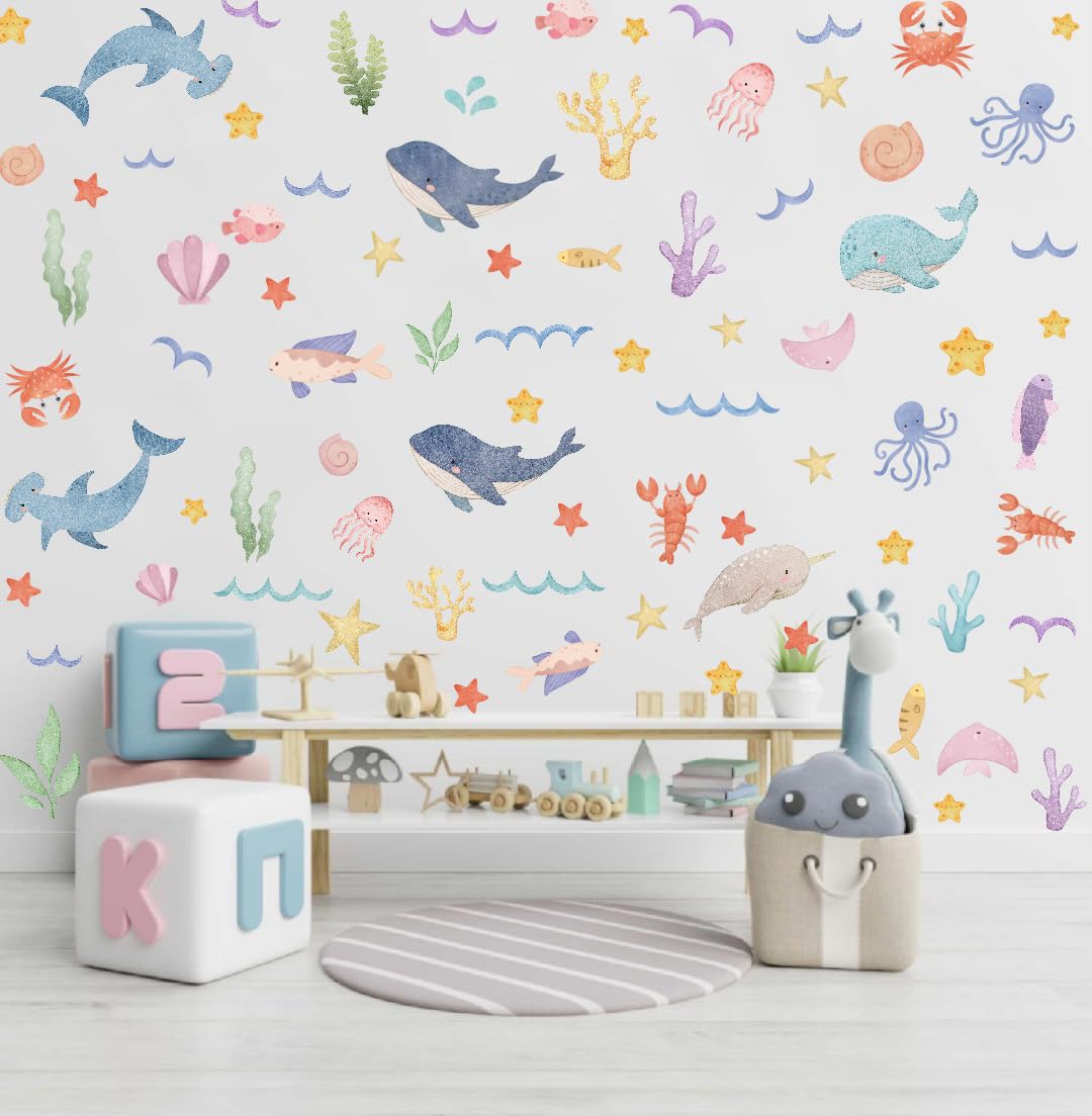 YIMEHDAN ocean wall decals with whales and dolphins for a calming baby bedroom ambiance.