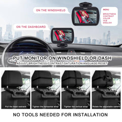 YIMU HD720P 360-degree rotatable camera for flexible backseat views.
