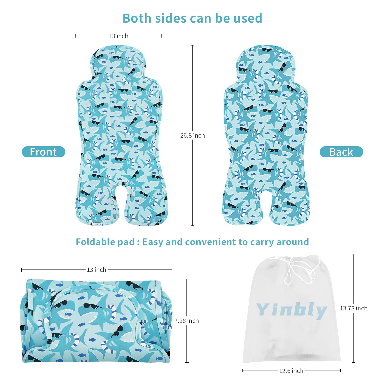 Yinbly cooling pad on stroller mounted to keep baby comfortable.