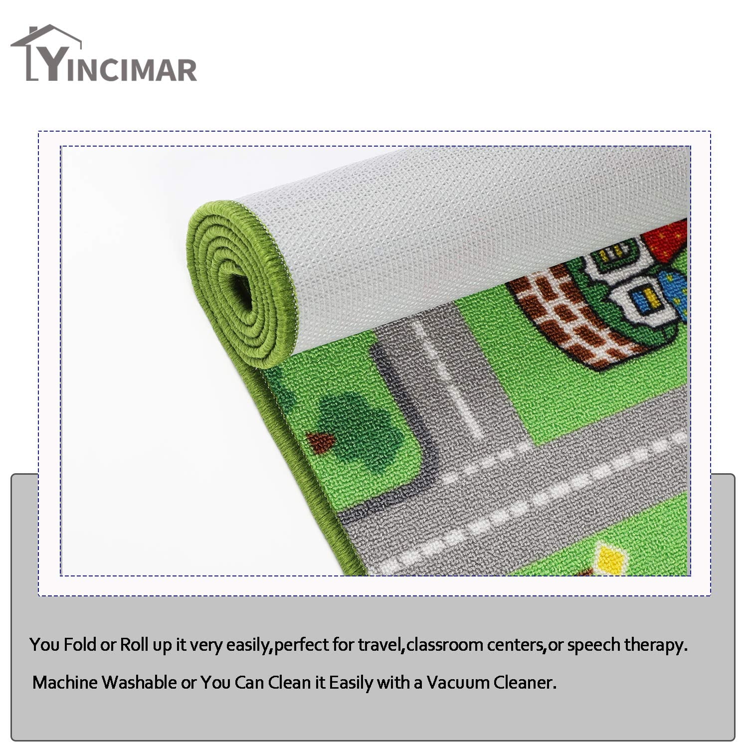 Yincimar colorful city map play mat enhances imaginative scenes.