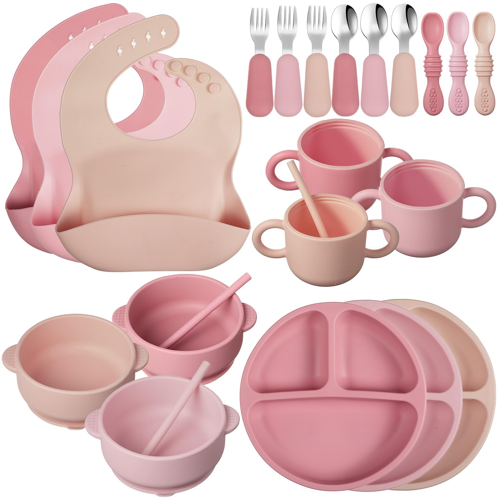 Yinder 24-pack silicone baby feeding set packaging with three colors for easy gifting and selection