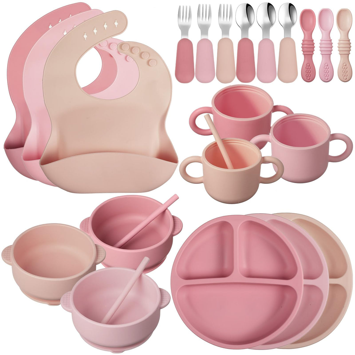 Yinder 24-pack silicone baby feeding set packaging with three colors for easy gifting and selection