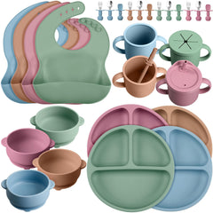 Yinder 32-pack silicone feeding set with suction divided plates for mess-free meals