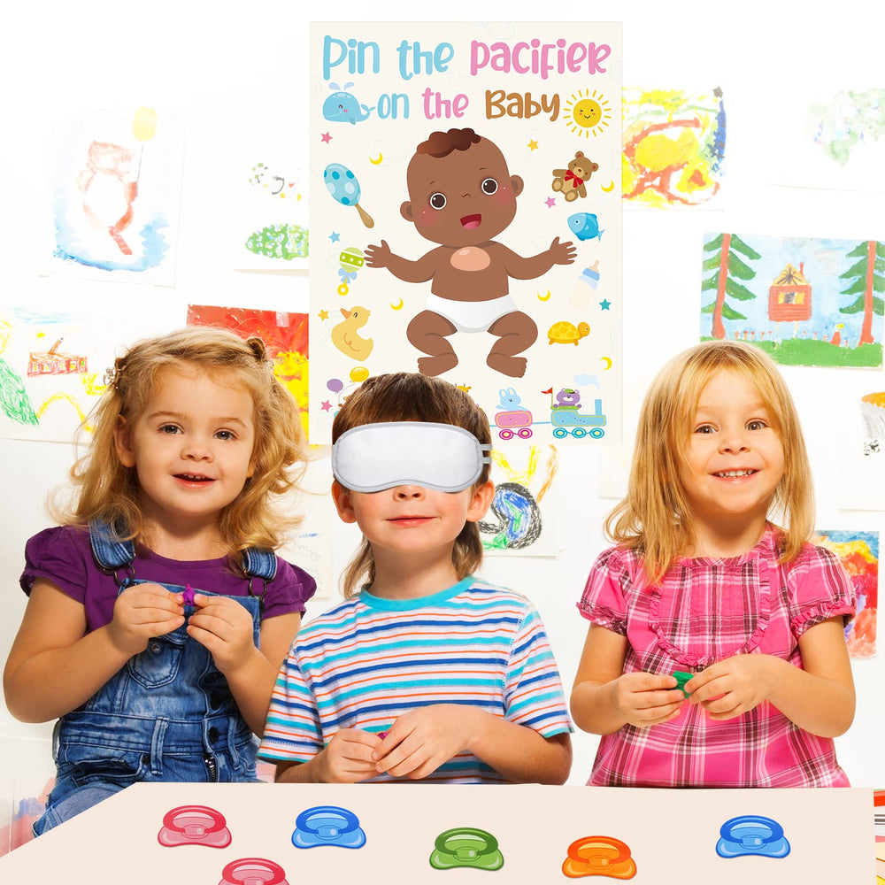Yinder baby shower games kit with stickers and blindfold boosts interactive fun.