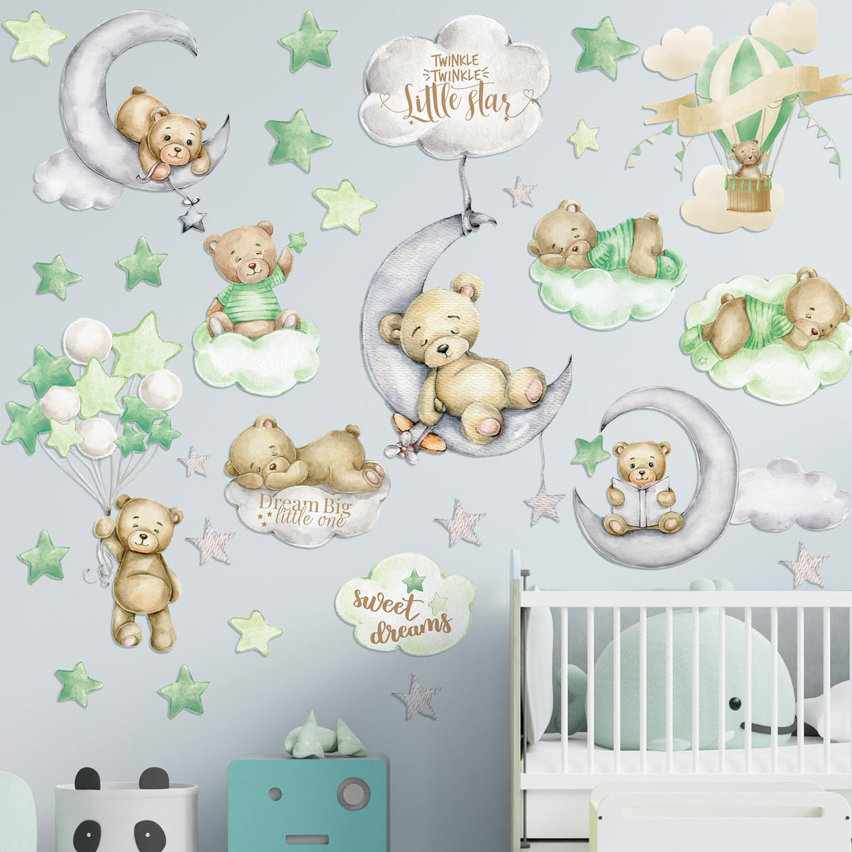 Yinder Bear Highland Cow wall decal clouds brighten the nursery with playful charm