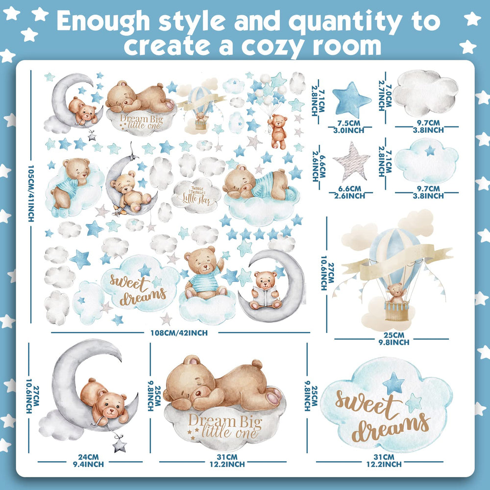 Yinder bear-highland-cow wall decal sheet features bears and balloons for kids' rooms.