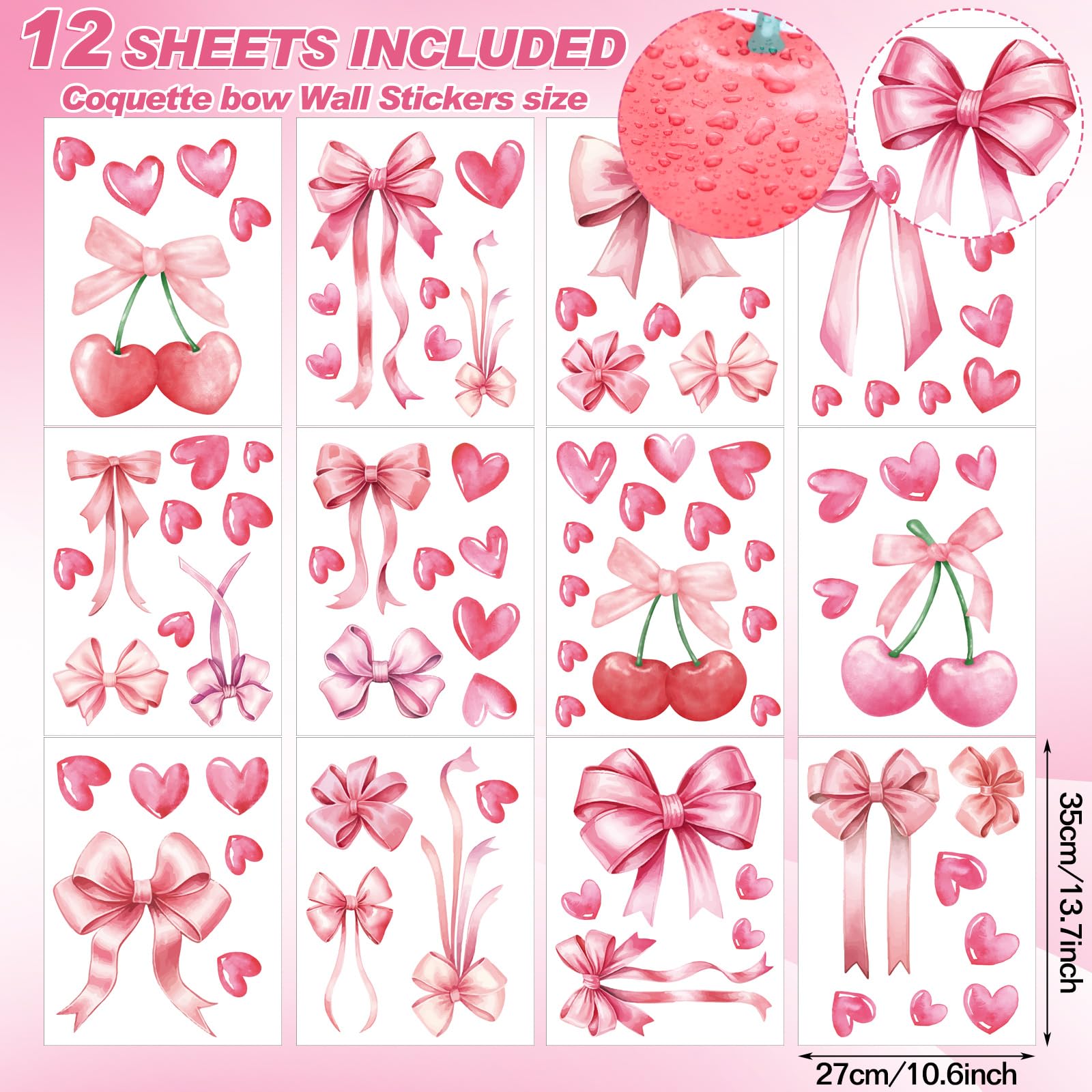 Yinder Coquette pink bow wall sticker on dresser mirrors for a feminine touch.