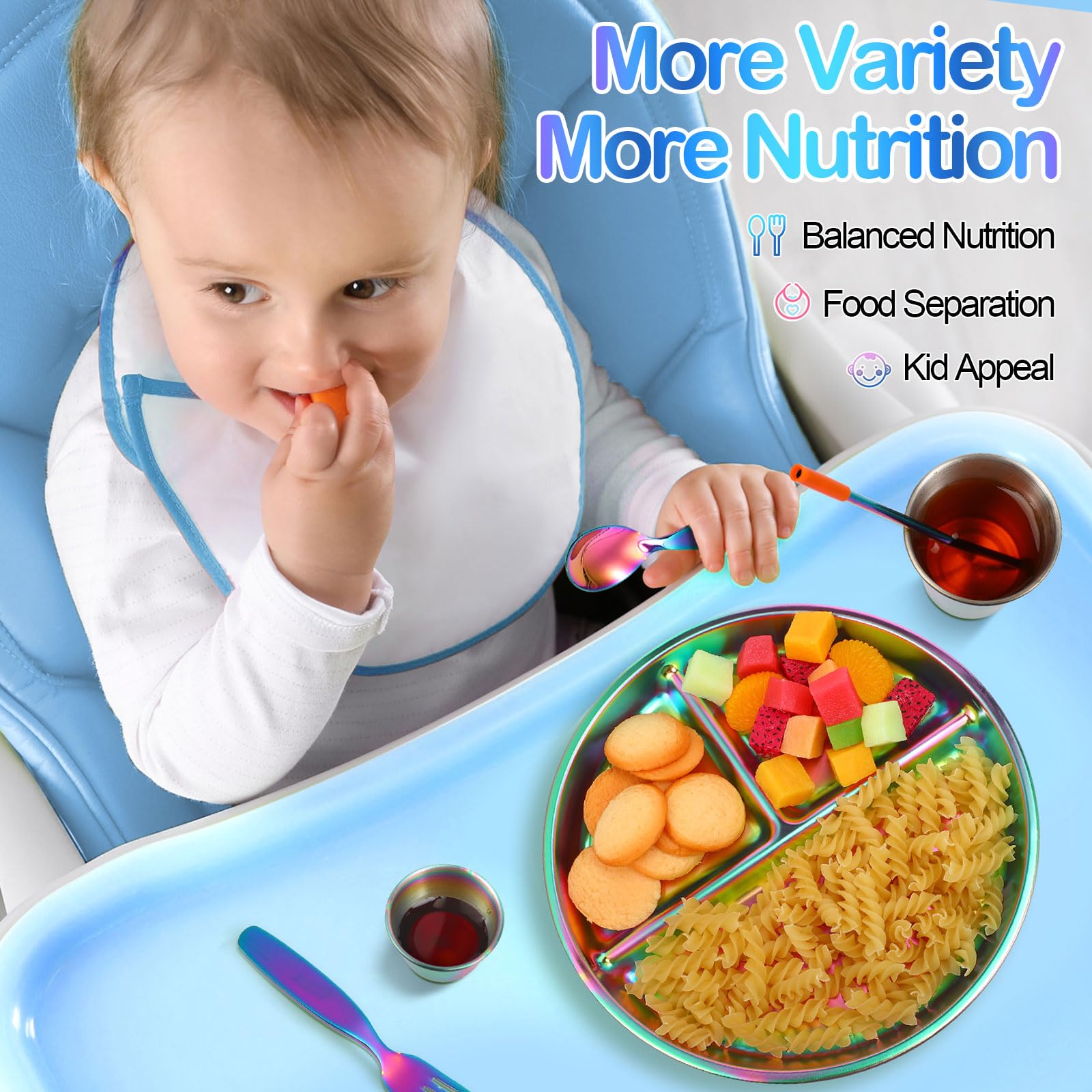 Yinder rainbow utensils promote independent eating and a cheerful mealtime