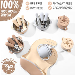 Yinder silicone baby feeding set spoons for gentle guidance during self-feeding.