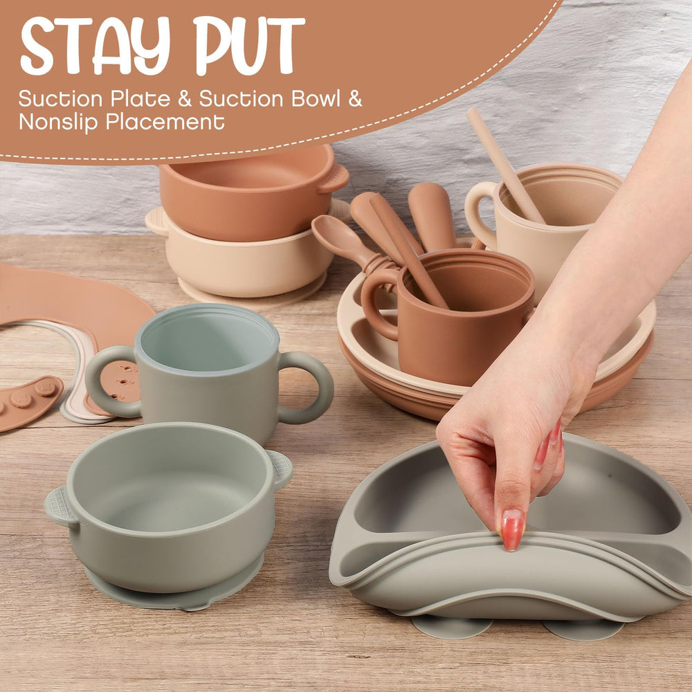 Yinder walnut snack cup with double handles supports independent sipping for toddlers.