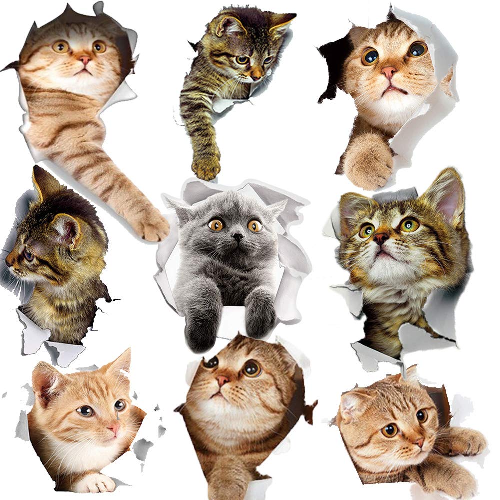 YINECO 3D Cat Wall Sticker 9pcs pack front view brightens living room and invites playful mood