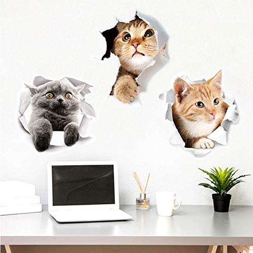 YINECO 3D Cat Wall Sticker removable adhesive sticks without residue on flat surfaces