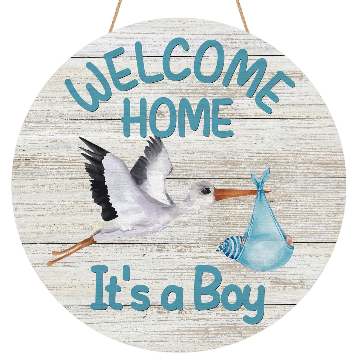 YINENA Welcome Home Baby Boy door sign in wood, perfect for farmhouse entryways