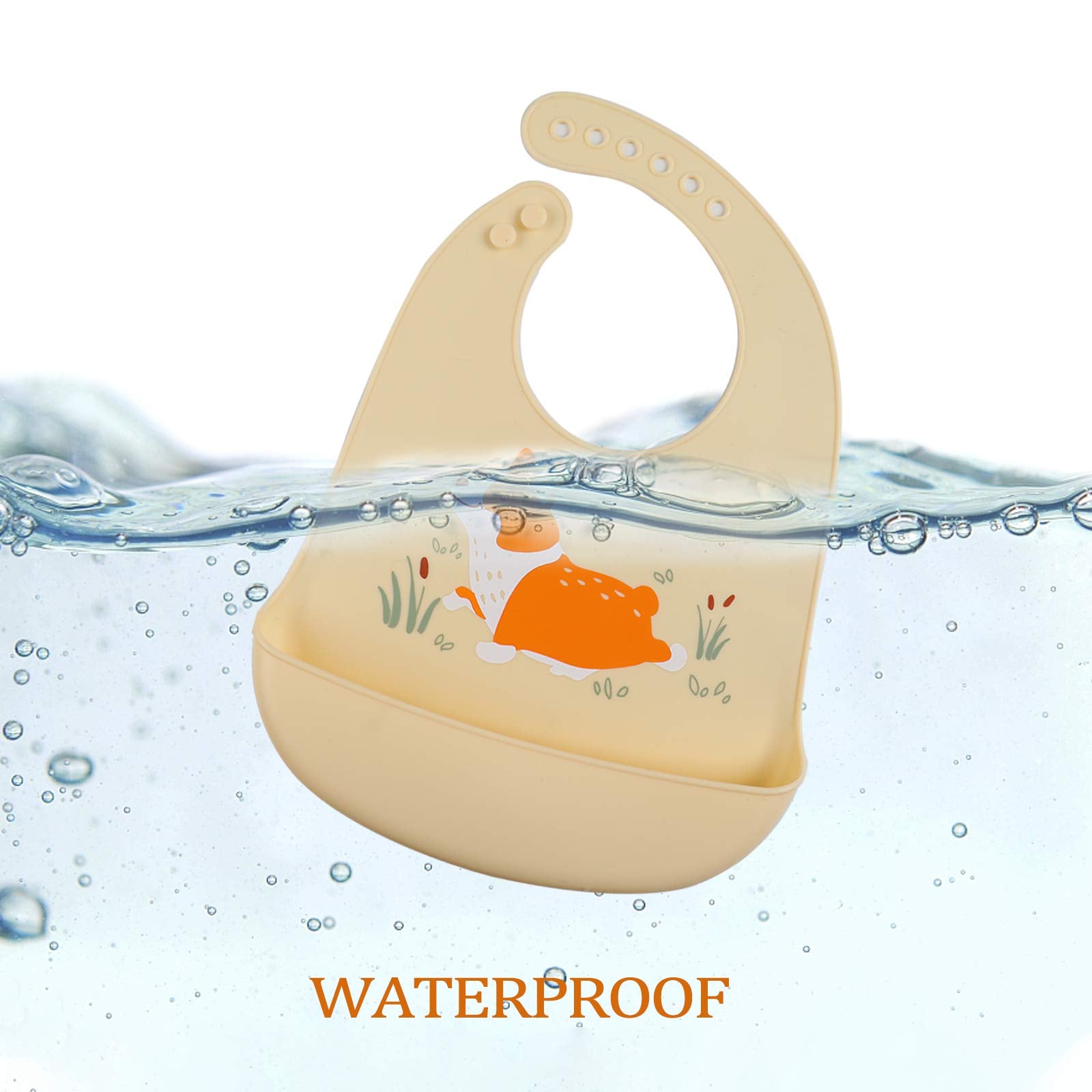 YINGJEE silicone feeding bibs adjustable neckband demonstrates secure fit for growing babies