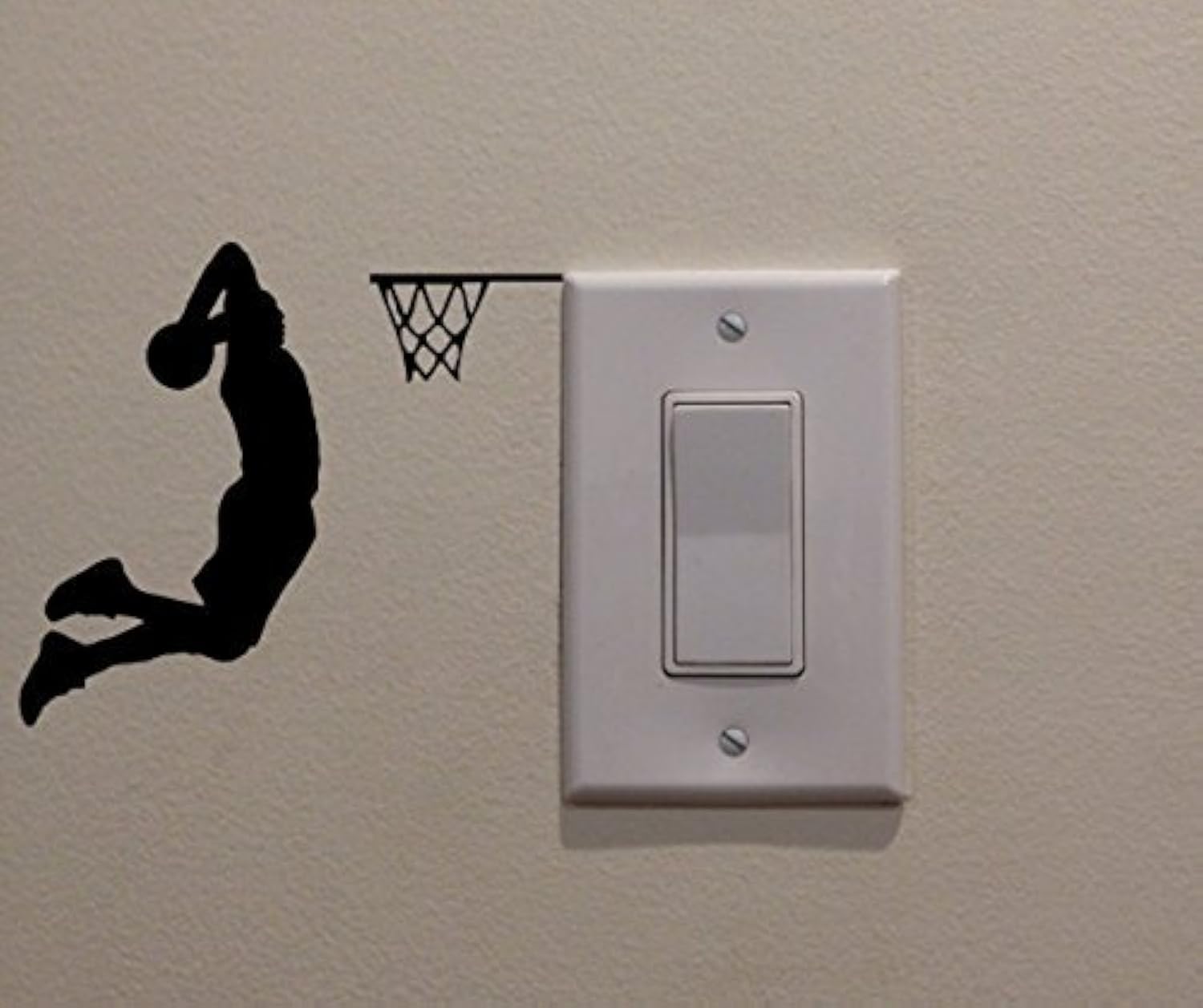 YINGKAI two-handed dunk light-switch decal on wall adds dynamic sport flair for kids' rooms.