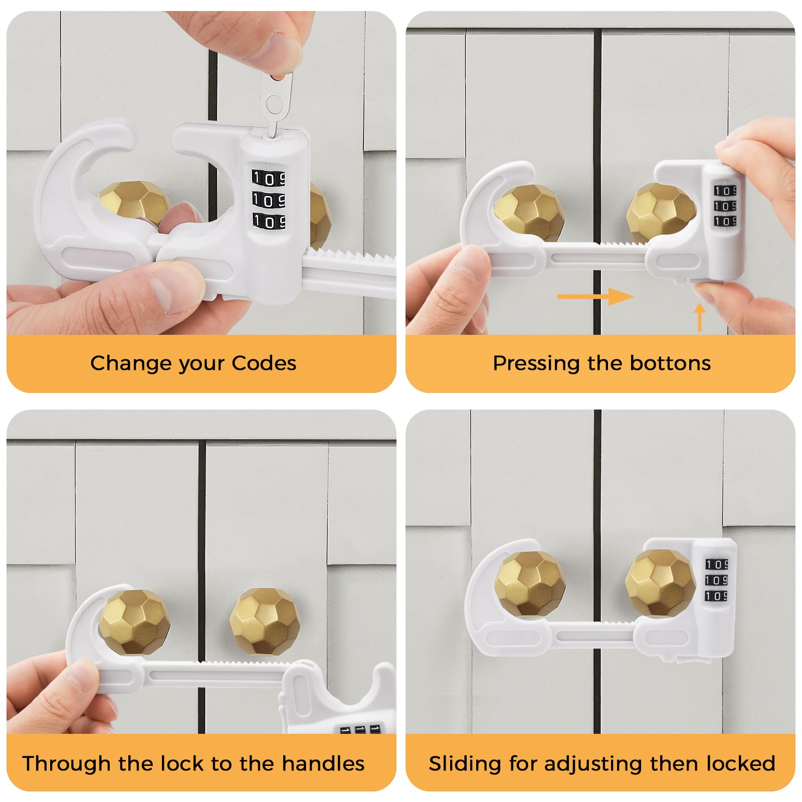 Yingranlock 4-pack cabinet locks in use on cabinets with double-door access protection