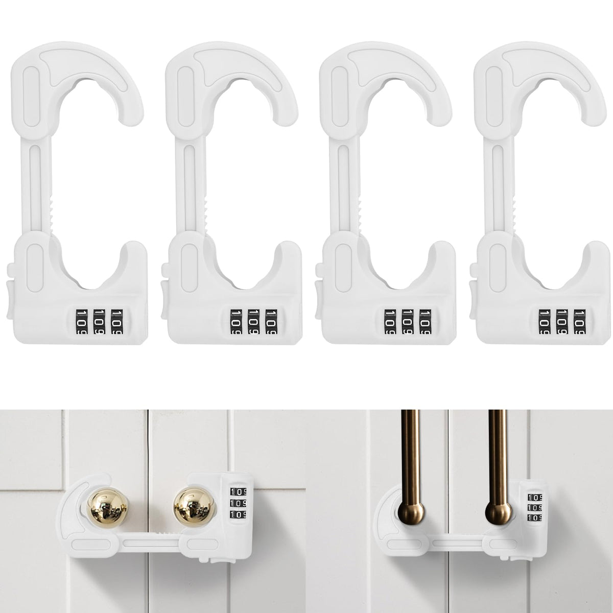 Yingranlock 4-pack cabinet locks packaging shows four white locks for home safety