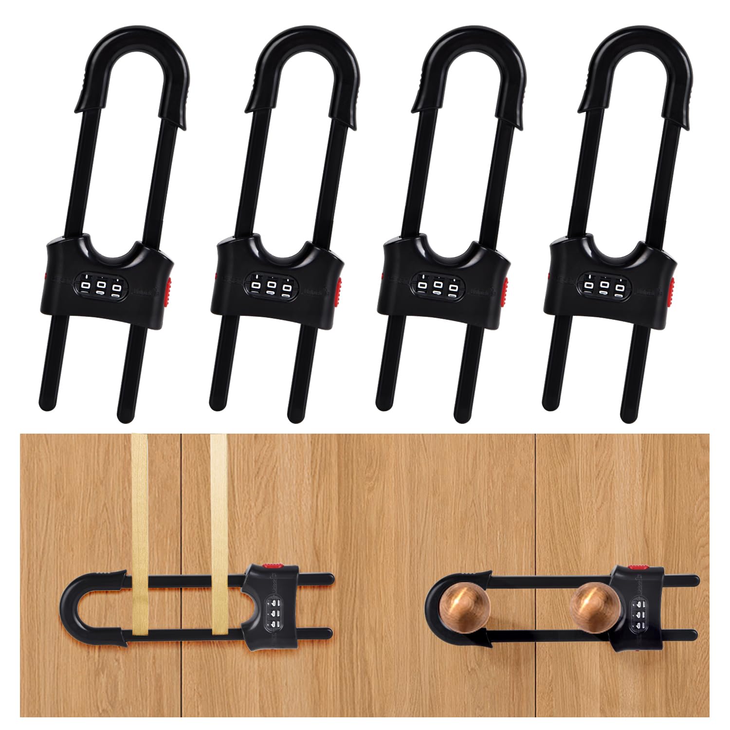 Yingranlock 4-pack U-shaped locks protect kids from cabinet access.