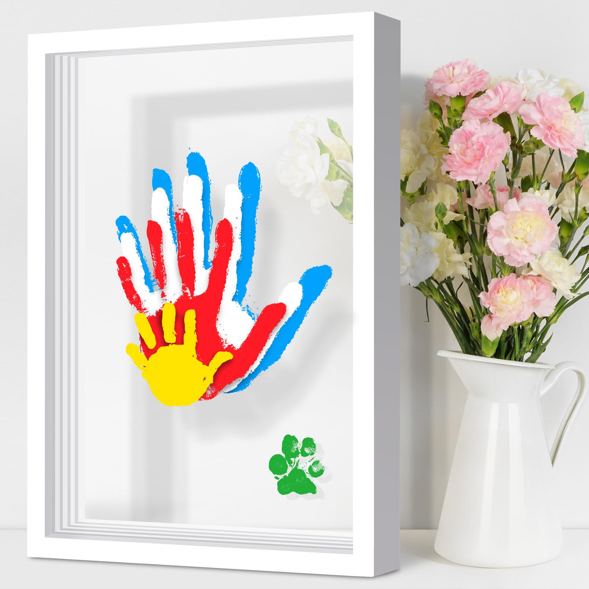 Yingsu Family Handprint Kit wood frame with durable acrylic glass panel for lasting keepsakes.