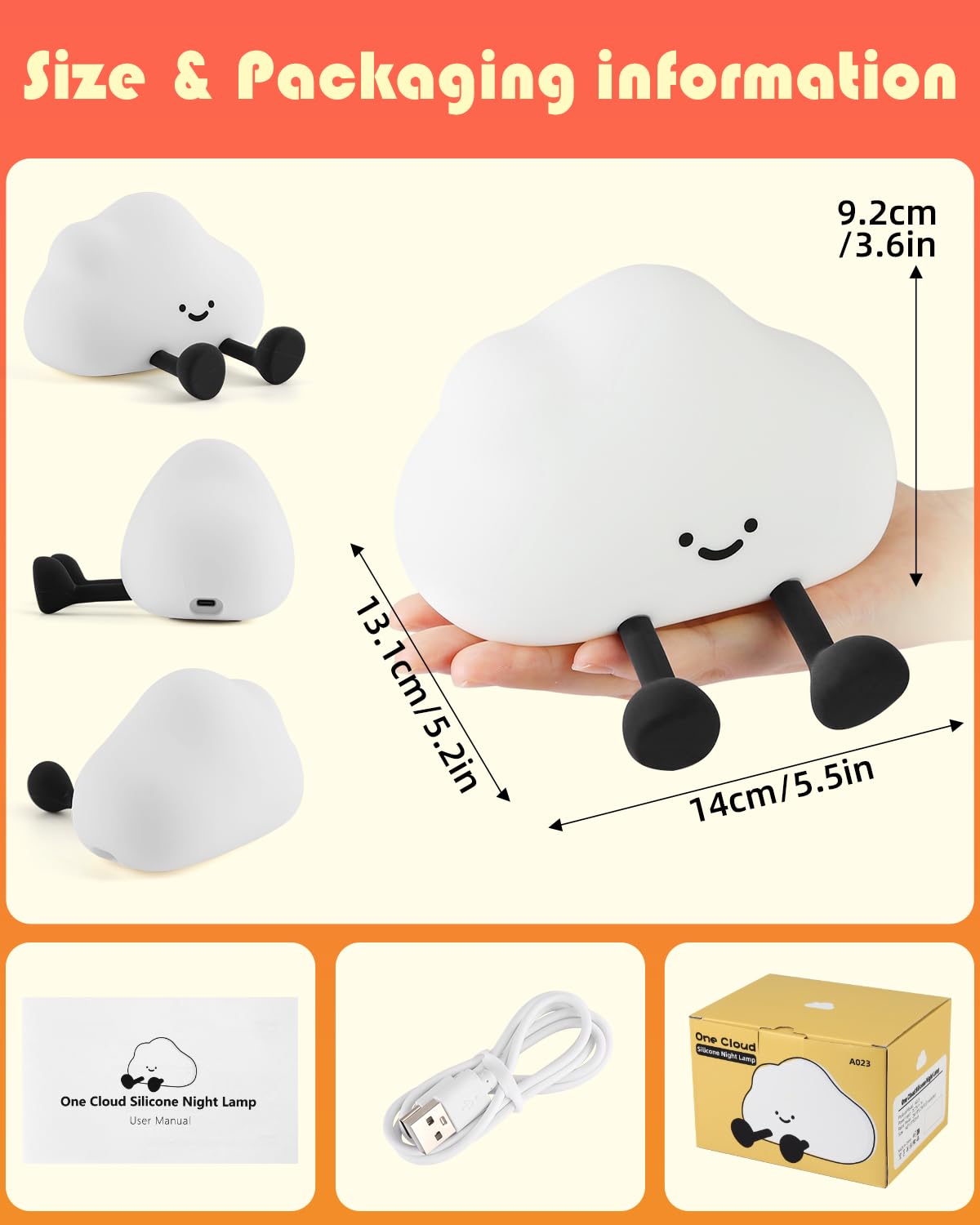 YISUN Cloud Night Light USB rechargeable battery for easy bedside use