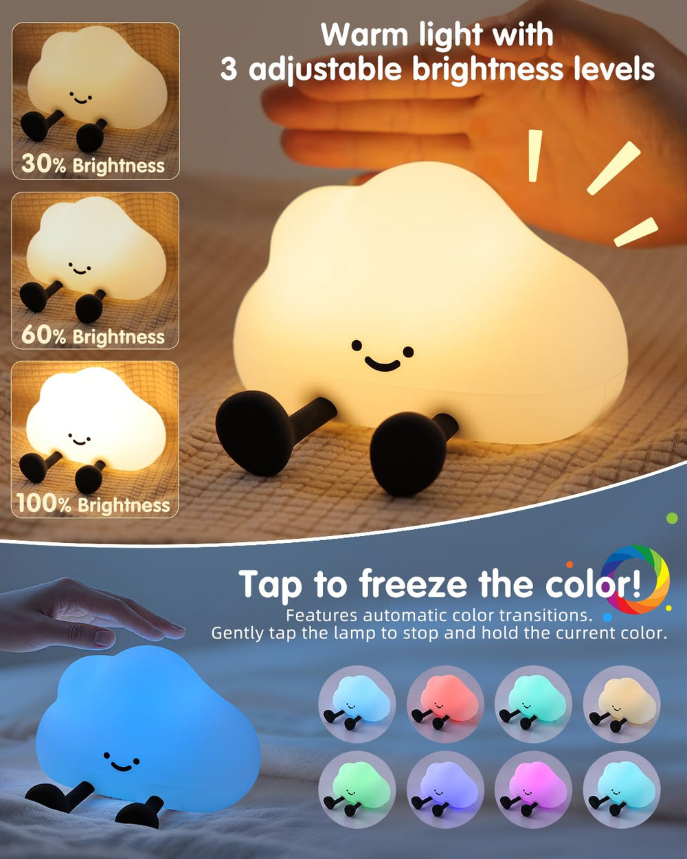YISUN Cloud Night Light side profile highlighting soft silicone surface safe for kids