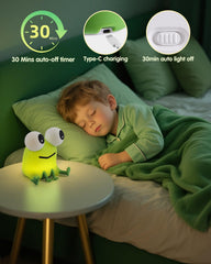 YISUN Frog night light side view highlights tactile, safe silicone.