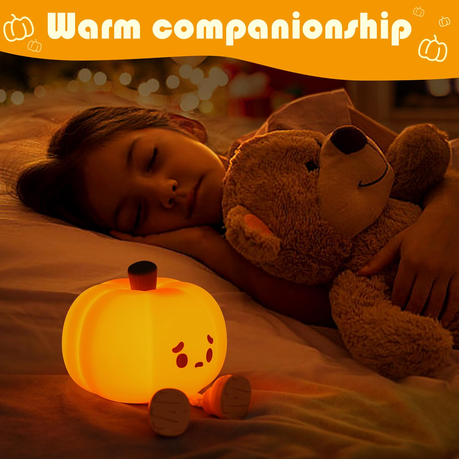 YISUN Pumpkin Night Light in dimmed mode for cozy ambience